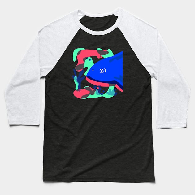 Vibrant and colorful hand drawn fish and corals Baseball T-Shirt by Tretz